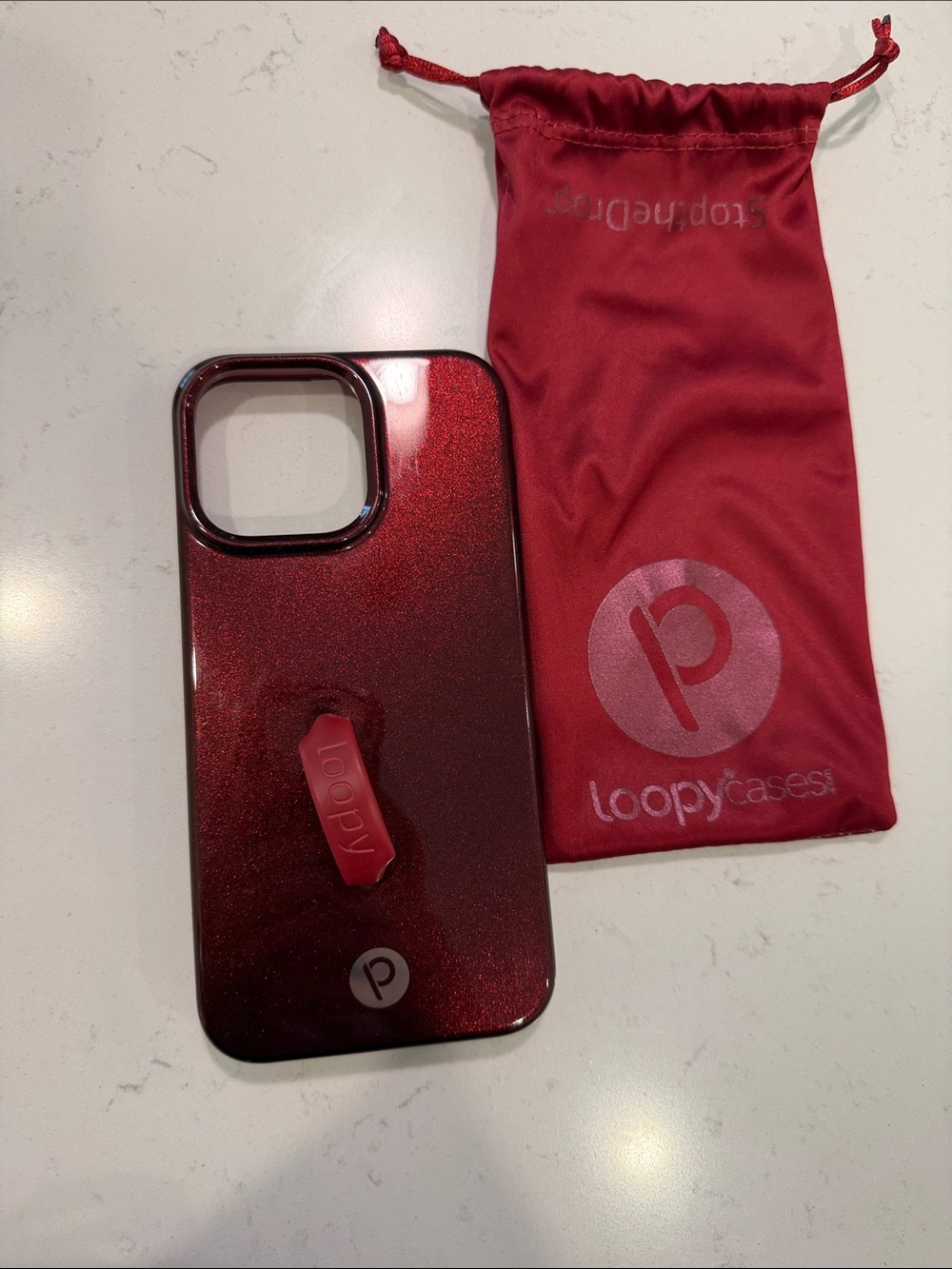 Loopy Case Red Glitter Phone Case with Built-In Loop Strap - iPhone 15 Pro Max
